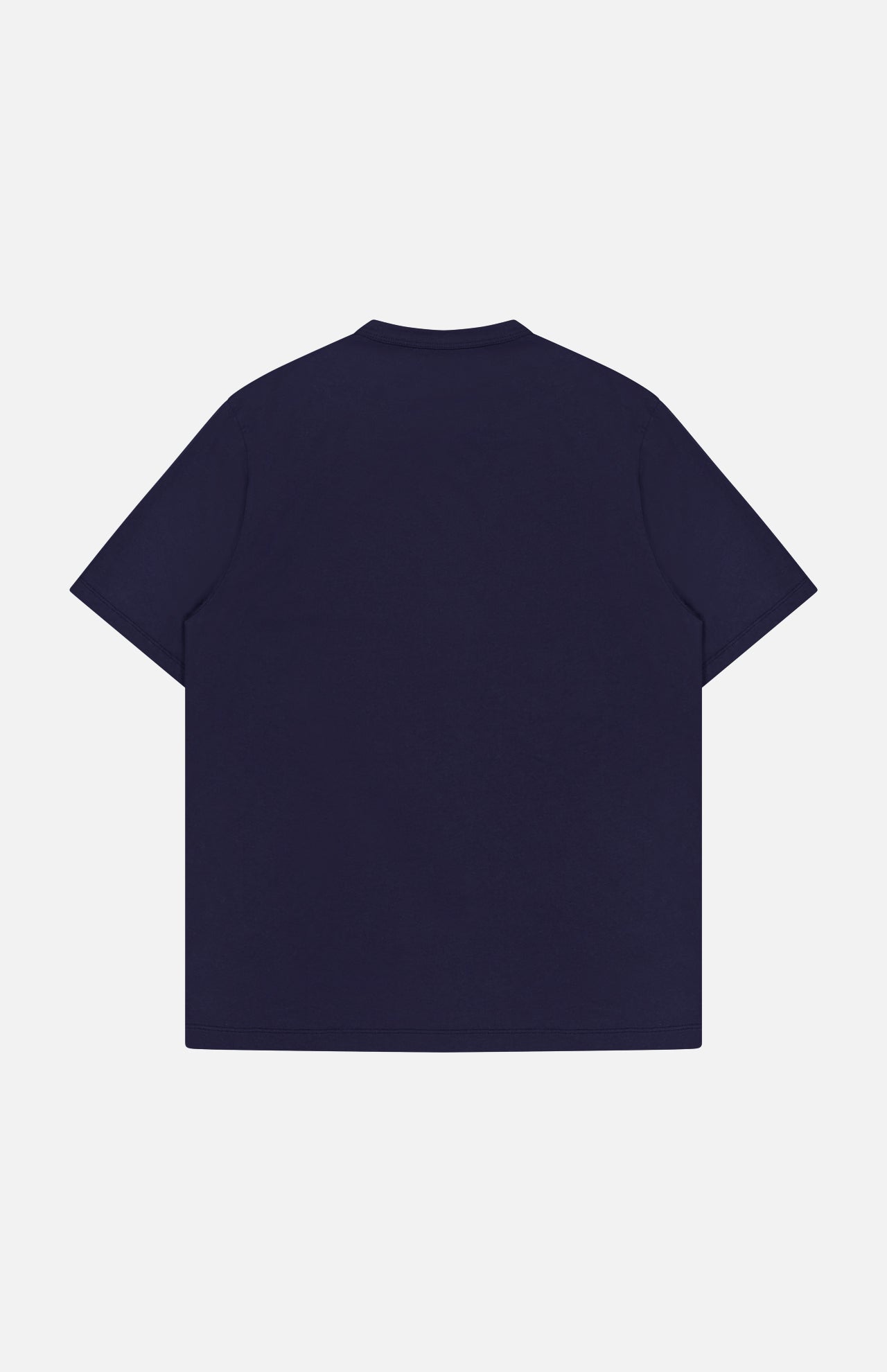 OFFICINE CREATIVE Cotton Crewneck T-shirt in plain navy blue, men's short-sleeve style displayed from the back, laid flat on a white background.