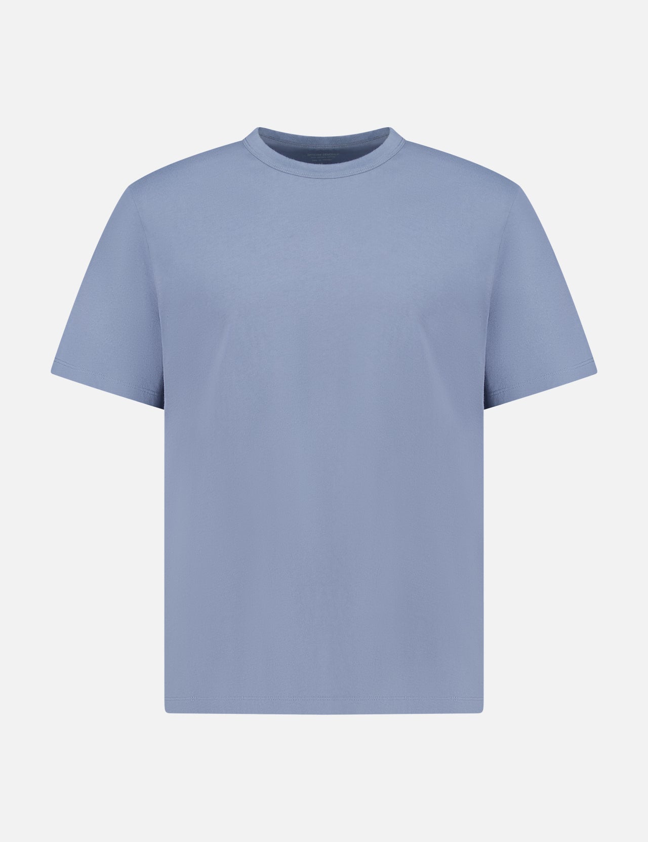 The OFFICINE GÉNÉRALE Cotton Crewneck T-Shirt is a plain, short-sleeved tee in light blue, crafted from soft organic cotton and shown on a white background.