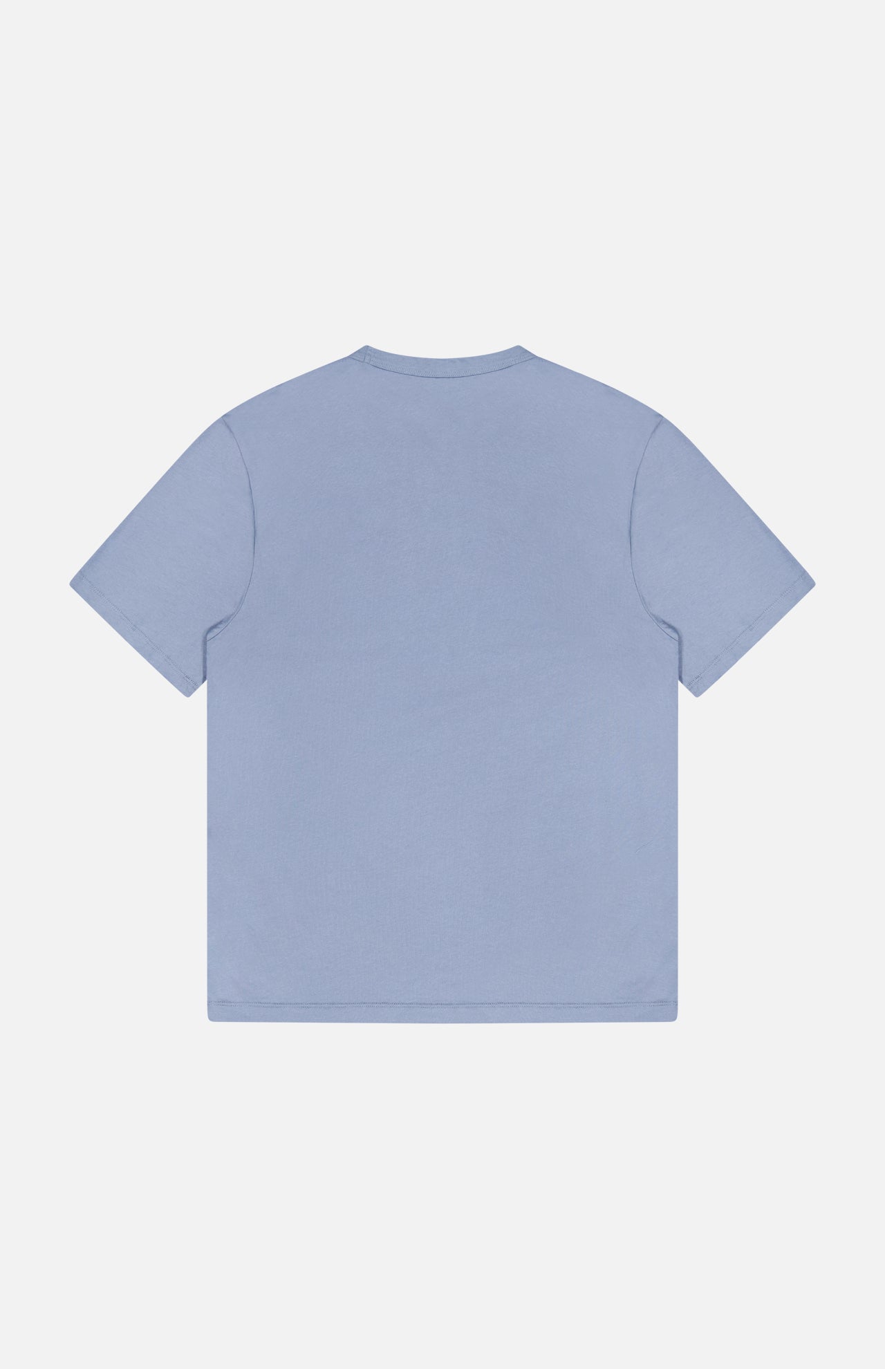 The OFFICINE GÉNÉRALE Cotton Crewneck T-Shirt in light blue, featuring short sleeves and crafted from organic cotton, is displayed from the back and laid flat on a white background.