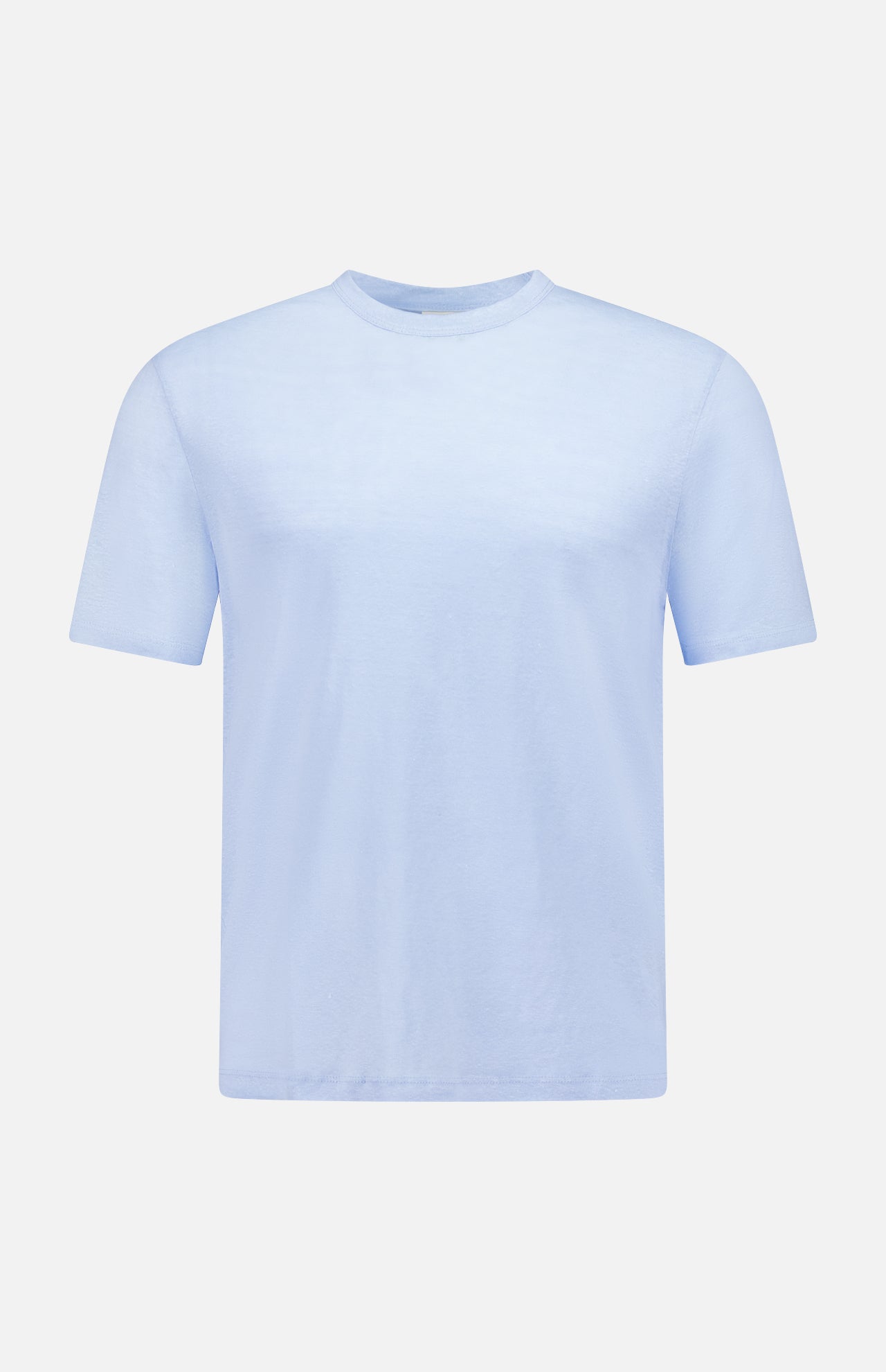 The OFFICINE GÉNÉRALE Garment Dyed Linen Short Sleeve T-shirt in light blue, shown on a white background, is a breathable summer essential that combines effortless style with comfort.