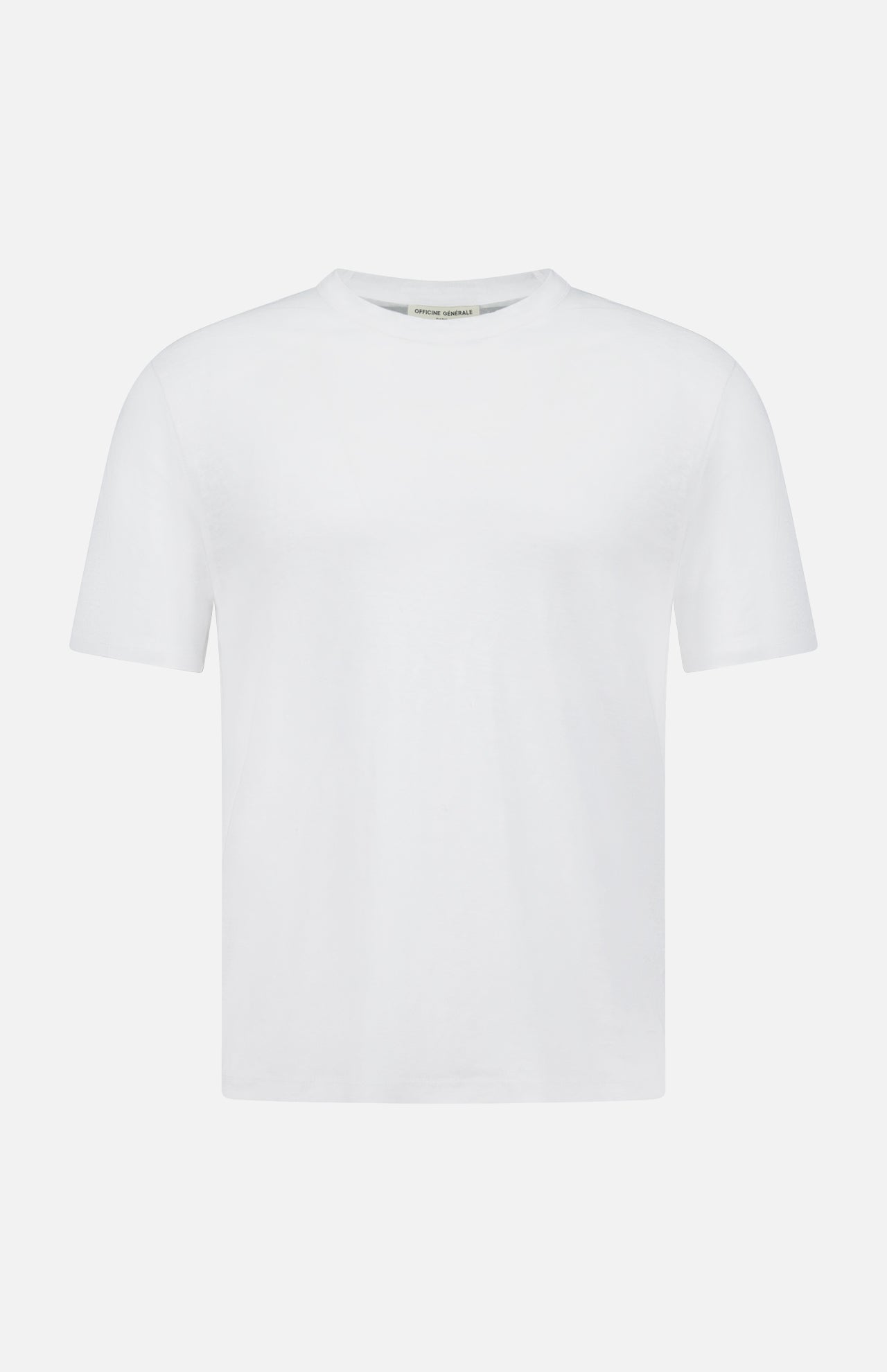 The Garment Dyed Linen Short Sleeve T-shirt from OFFICINE GÉNÉRALE features a plain off-white front, crew neckline, and no visible logos—a breathable summer essential for effortless style.