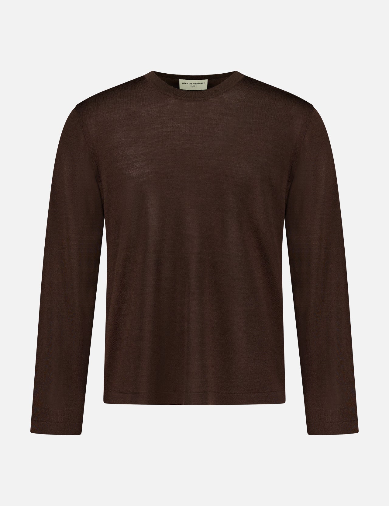 The OFFICINE GÉNÉRALE Liev Soft Wool Long Sleeve T-Shirt is displayed against a white background.