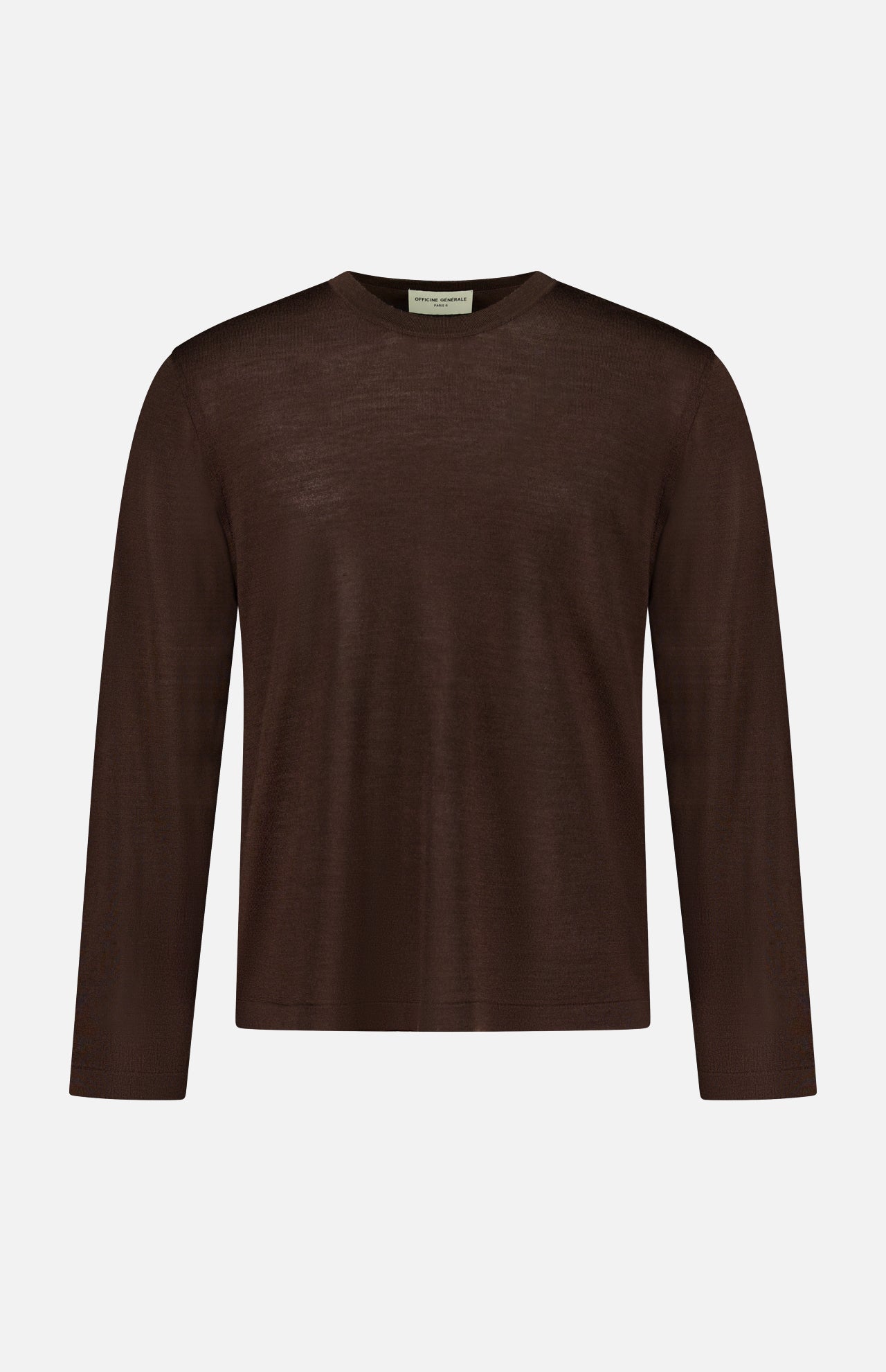 The OFFICINE GÉNÉRALE Liev Soft Wool Long Sleeve T-Shirt is displayed against a white background.