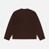 The OFFICINE GÉNÉRALE Liev Soft Wool Long Sleeve T-Shirt, featuring a coffee hue and classic crewneck design, is laid flat with the back facing up against a white background.