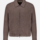 The Marlino 2-way Zip Wool Jacket by OFFICINE GÉNÉRALE features a classic fit in brown with a collar, front two-way zipper, long sleeves, and two front pockets, displayed against a plain white background.