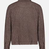 Back view of the Marlino 2-way Zip Wool Jacket by OFFICINE GÉNÉRALE in brown wool, showcasing long sleeves, a collar, and buttoned cuffs against a plain white background. This jacket features a houndstooth pattern with a relaxed fit and straight hem for timeless appeal.