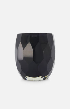 The ONNO Jewel Black L Escape is a faceted, matte black ceramic planter with a geometric design, evoking luxury candles and designer home fragrance vessels, shown on a plain white background.