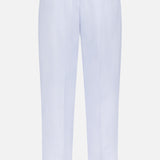 Back view of ORLEBAR BROWN's Alex Relaxed Linen Pants in light blue, featuring a drawstring waist and two back welt pockets, shown on a plain white background.