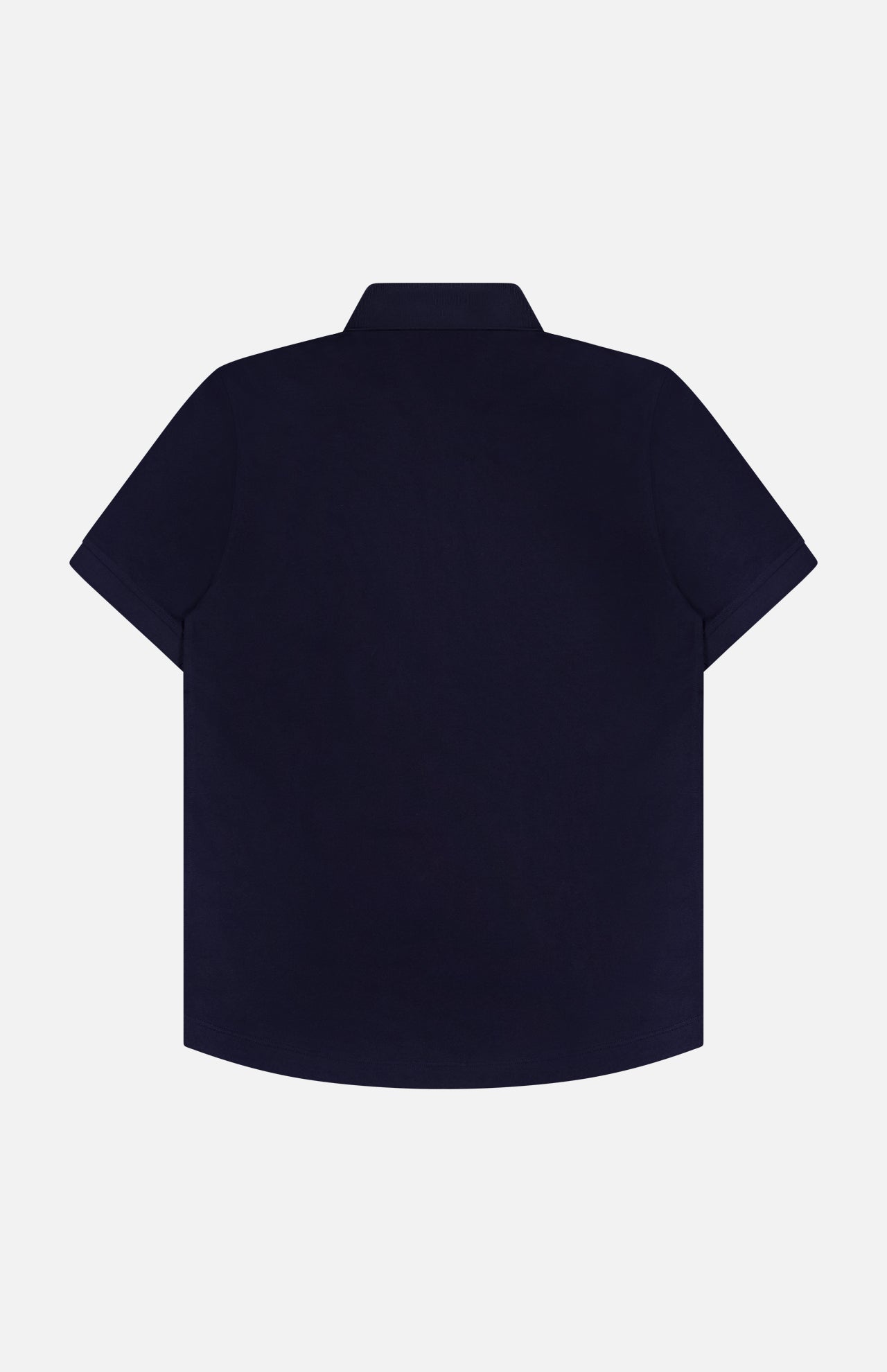The Bruno 3 Button Pique Polo Shirt by ORLEBAR BROWN is a classic fit, plain dark navy blue polo shown from the back, with a simple collar and no visible logos or designs.
