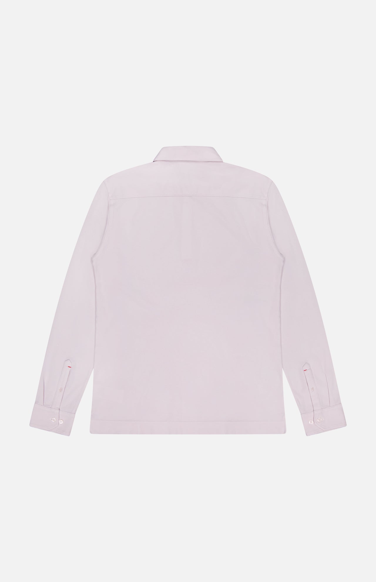 The ORLEBAR BROWN Garfield Long Sleeve Polo Shirt in light pink is shown flat from the back on a plain white background. Made in Portugal.