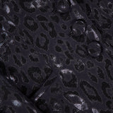 Close-up of the PAMELLA ROLAND Lurex Jacquard Leopard Print Jacket, showcasing its shiny, textured leopard pattern and fabric-covered buttons.