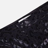 Close-up of PAMELLA ROLAND’s Lurex Jacquard Leopard Print Pant, featuring a black velvet fabric with shiny leopard pattern and detailed waistband—a bold statement piece designed to stand out.
