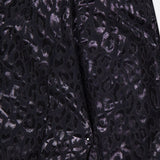 Close-up of PAMELLA ROLAND’s Lurex Jacquard Leopard Print Pant featuring a dark, shiny black and purple leopard pattern—perfect for making a bold statement in animal print pants.