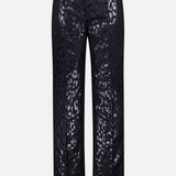 The Lurex Jacquard Leopard Print Pant by PAMELLA ROLAND features a high-waisted, straight-leg cut with a shiny metallic leopard pattern—shown from the back on a white background. Perfect bold statement pants for any wardrobe.