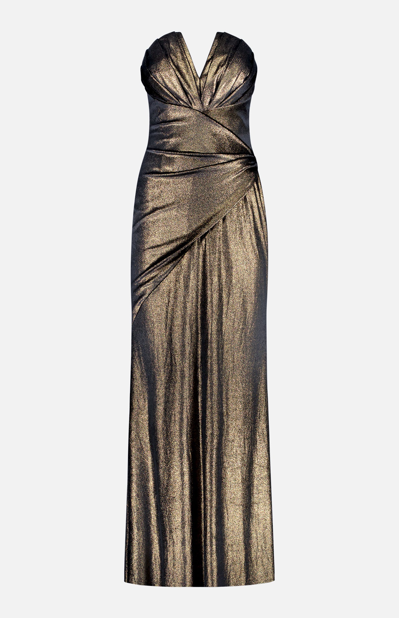Metallic Stretch Velvet Strapless Gown (7160395333747)