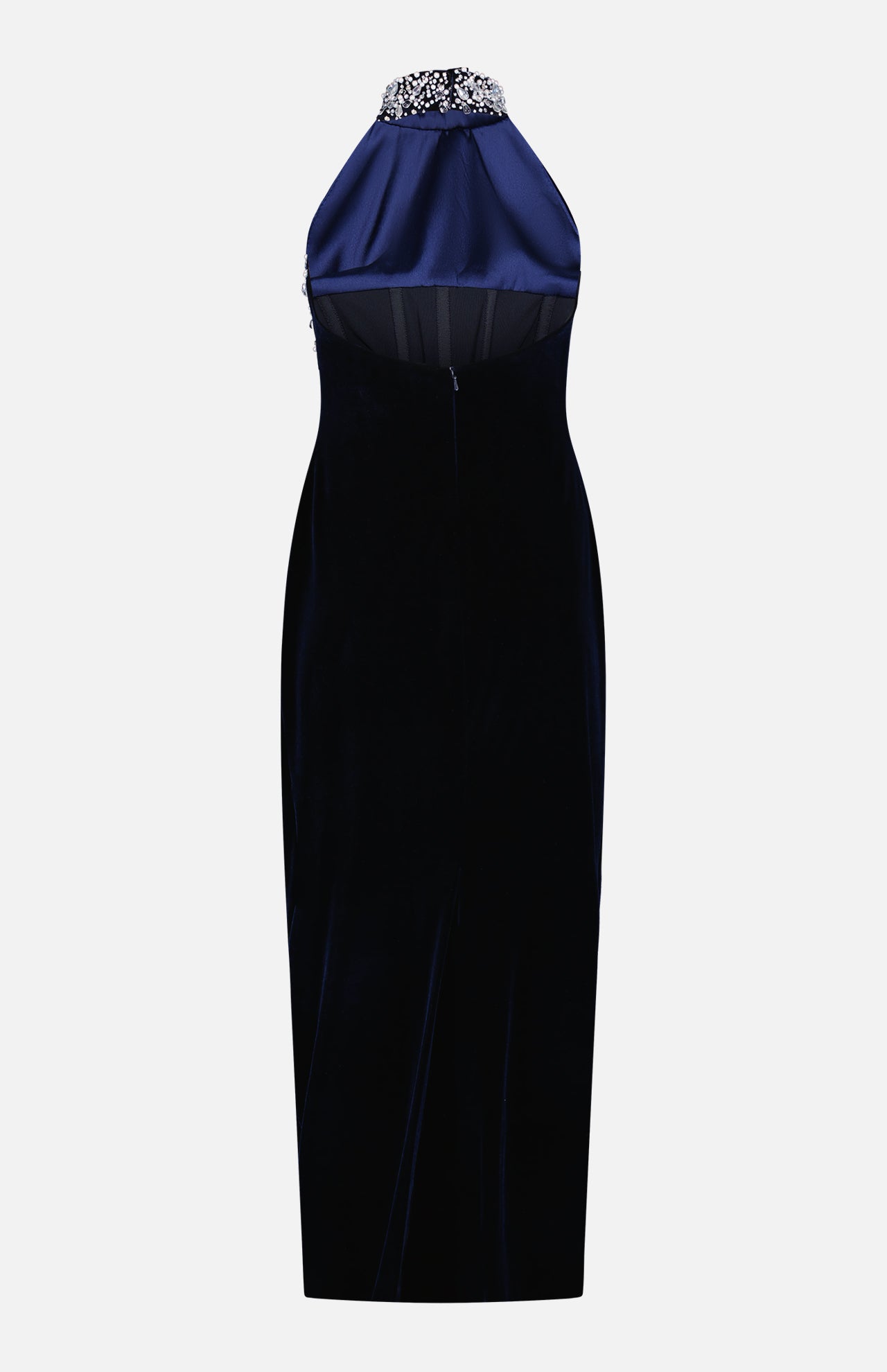 Velvet Halter Gown with Beaded Bodice (7538825756787)