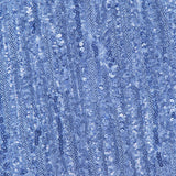Close-up of shimmering blue sequins densely sewn onto the PAMELLA ROLAND Chiffon Overlay Sequin Gown, creating a sparkling, textured look as light reflects off each piece—ideal for formal events.