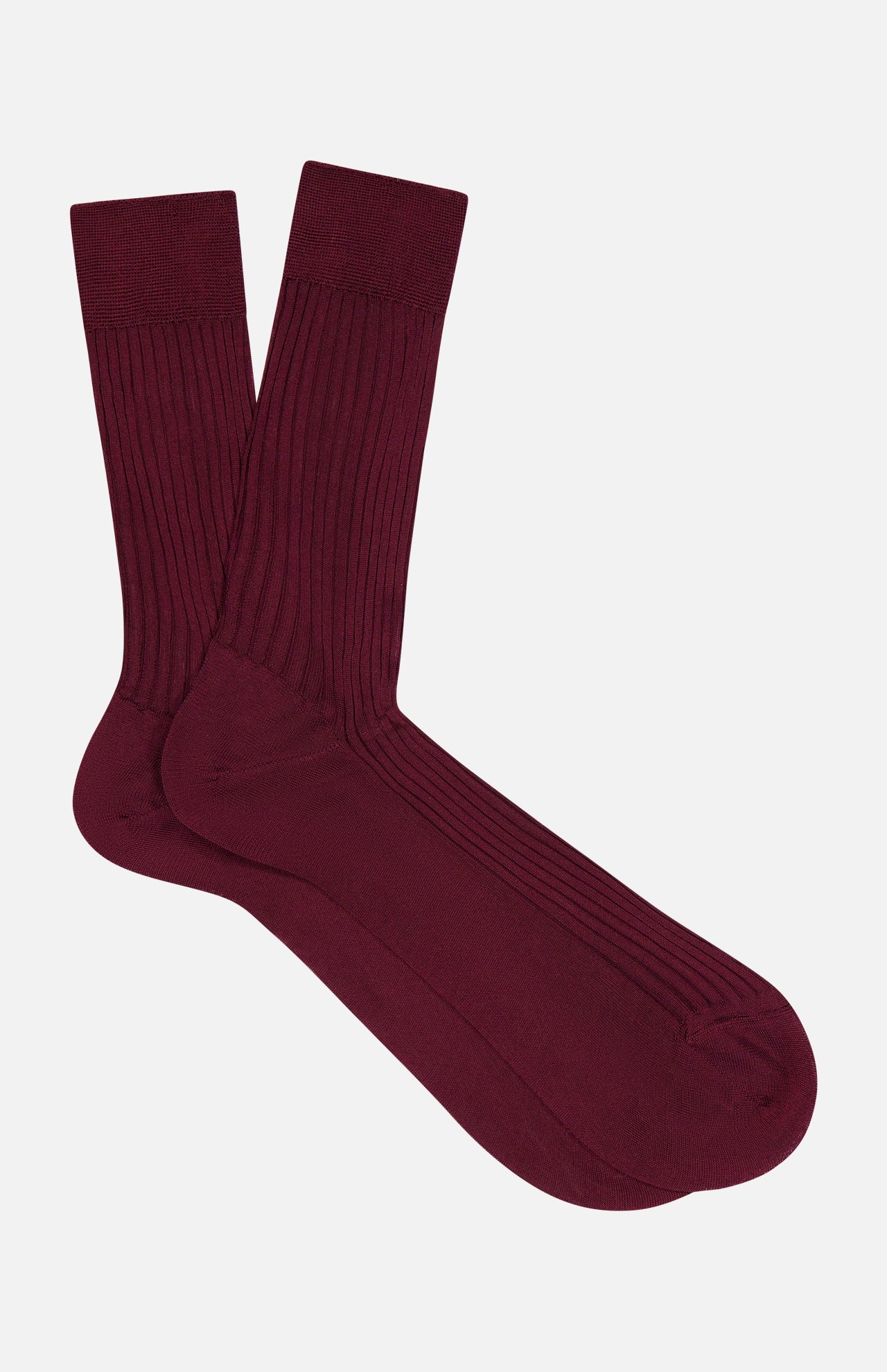 Pair of ribbed, dark burgundy Pantherella Baffin Silk Tailored Socks.
