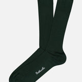 Pair of dark green ribbed Pantherella Danvers socks made in England.
