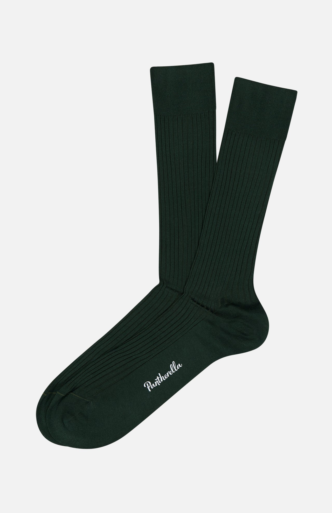 Pair of dark green ribbed Pantherella Danvers socks made in England.