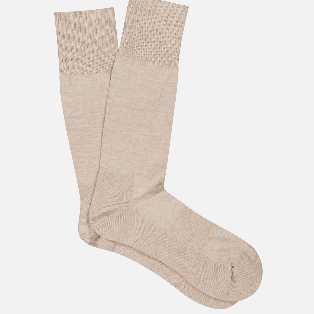 A pair of PANTHERELLA Finchley Ribbed Socks in light beige, crew-length, is laid flat on a white background.