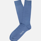 A pair of PANTHERELLA Pembrey Ribbed Socks in light blue, featuring white brand embroidery near the toe, displayed on a plain white background.