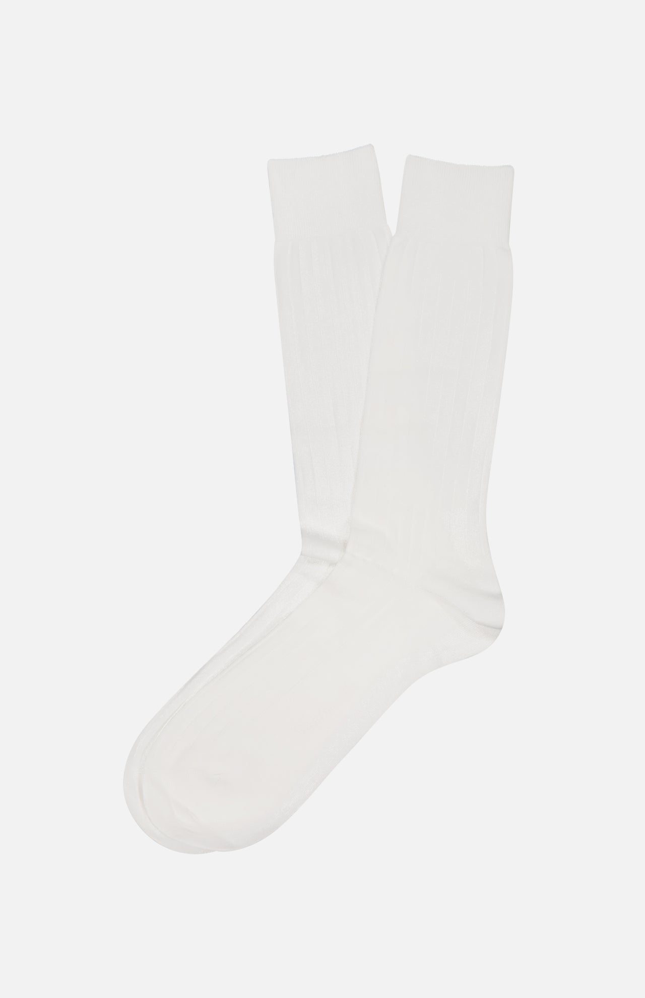 A pair of PANTHERELLA Pembrey Ribbed Socks in plain long white are laid flat on a white background, with one sock slightly overlapping the other.