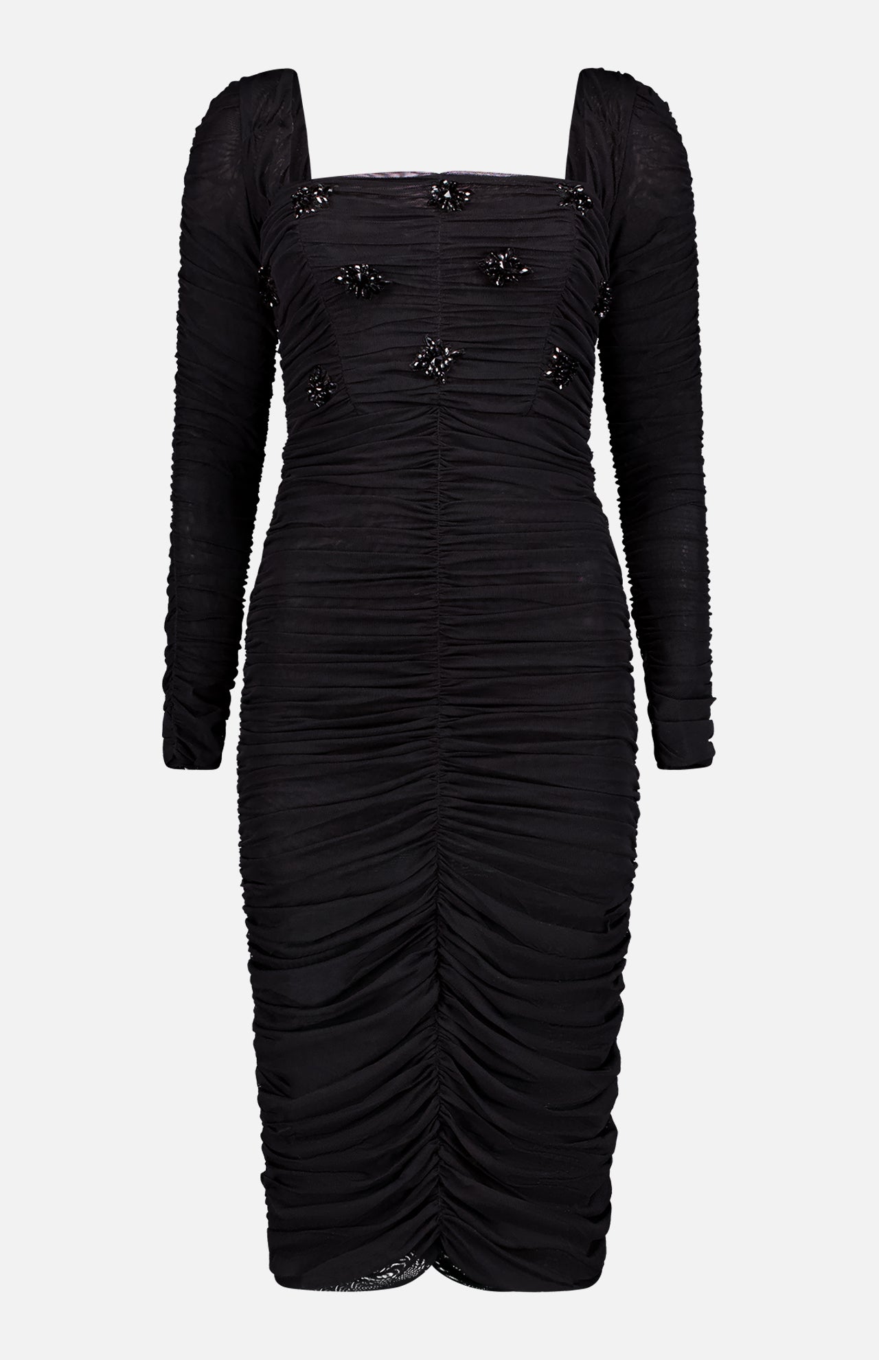 Hand-Beaded Stretch Tulle Midi Dress (7725243367539)