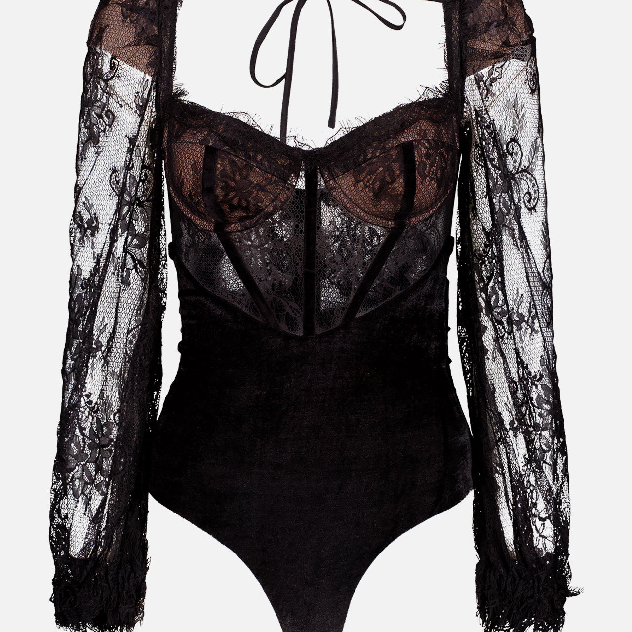 Lace and Velvet Bodysuit (7725243170931)