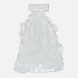 Bianca Lace Top in off-white featuring a halter neck, high collar, and ruffled trim.