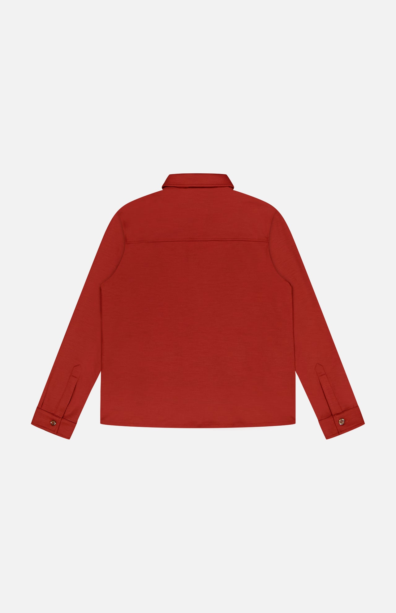 The Avi Wool Jersey Zip Unlined Jacket by PESCAROLO is shown from the back in solid red against a plain white background, featuring long sleeves, a collared design, buttoned cuffs, and a straight hem for Italian elegance.