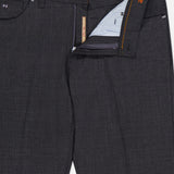 The Nerano M Brushed Wool 5 Pockets Pant by PESCAROLO features dark grey wool, orange stitching, a blue and white striped inner waistband, belt loops, and branded label. Expertly crafted in Italy.