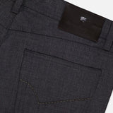 Close-up of the back pocket and waistband of PESCAROLO Nerano M Brushed Wool 5 Pockets Pant, featuring a classic 5-pocket design and a black leather patch with embossed branding on the waistband.