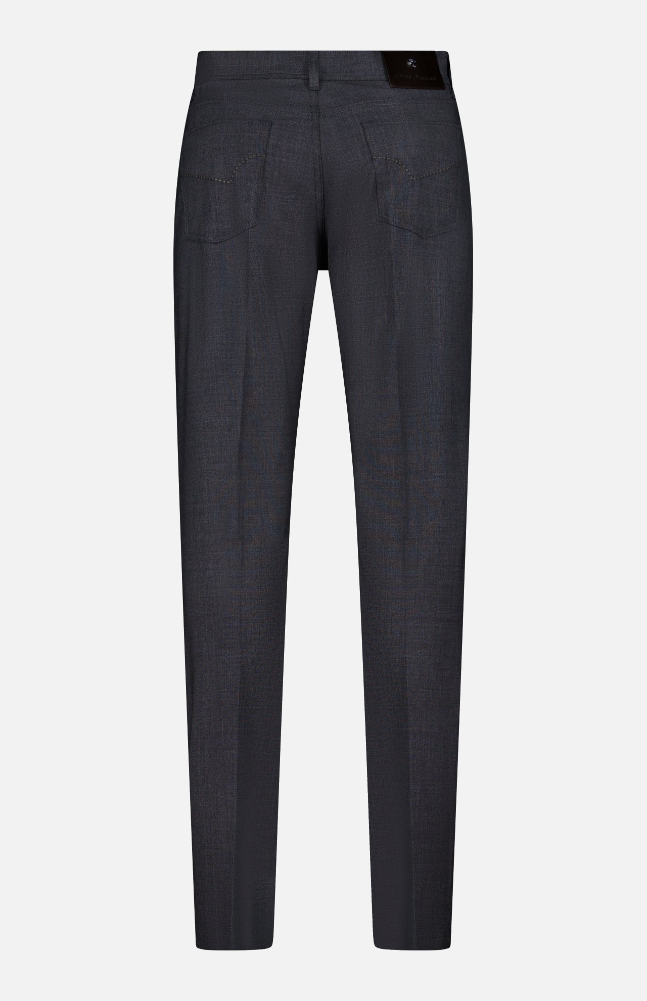 Back view of PESCAROLO Nerano M Brushed Wool 5 Pockets Pant in dark gray, featuring two back pockets and a black rectangular waistband label, made in Italy, shown on a plain white background.