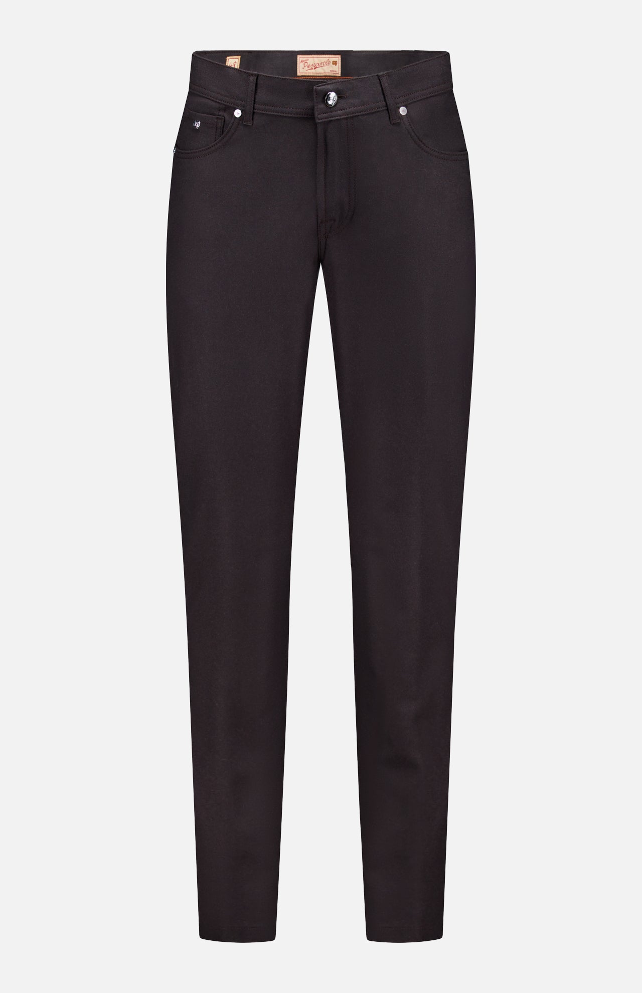 Nerano M Cashmere Pants by PESCAROLO, featuring a straight-leg silhouette with button and zip closure, classic five-pocket design, and belt loops, displayed on a plain white background.