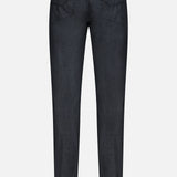 Back view of the PESCAROLO Nerano M Cashmere Pants in dark blue, showcasing a classic 5-pocket design with two rear pockets, belt loops, and a black patch on the waistband, displayed against a plain white background.