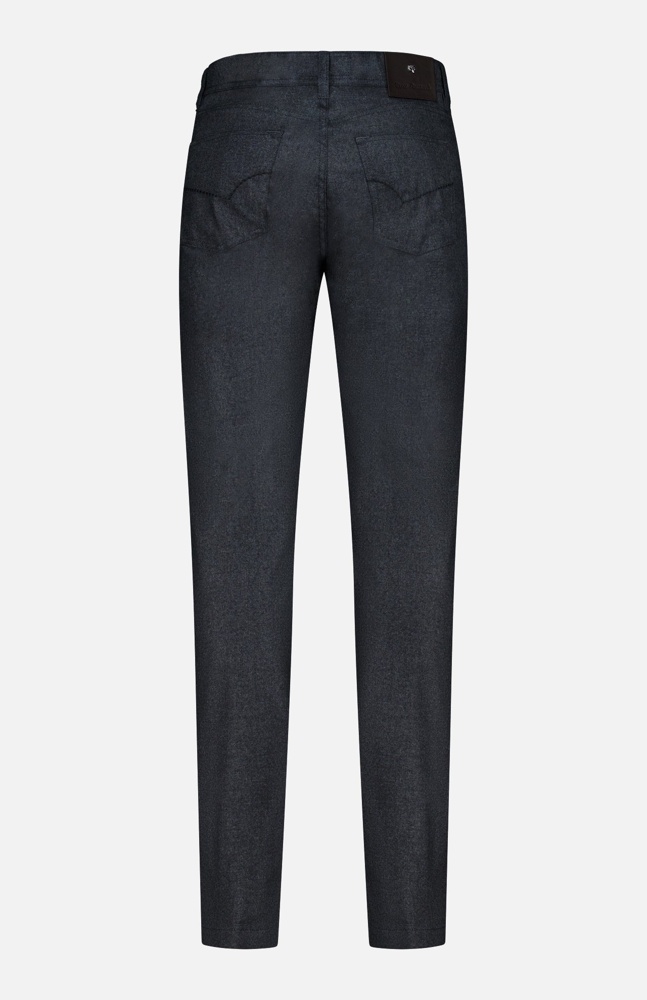 Back view of the PESCAROLO Nerano M Cashmere Pants in dark blue, showcasing a classic 5-pocket design with two rear pockets, belt loops, and a black patch on the waistband, displayed against a plain white background.