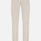 Back view of the PESCAROLO Nerano M Cotton Linen 5 Pockets Pant, showing two back pockets, belt loops, and a brown leather brand patch on the waistband. The neutral jeans are displayed against a plain white background.