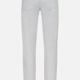 Back view of the Nerano M Cotton Silk 5 Pockets Pant by PESCAROLO in light gray, featuring a classic 5-pocket design, two back pockets, visible seams, and a brown brand label on the waistband.