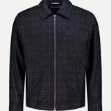 Dark grey plaid wool-blend PESCAROLO Quarantuno Zipped Up Jacket with a collar and side pockets.
