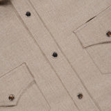 PESCAROLO Ribot Western Overshirt in tan beige cashmere, featuring a pointed western-style yoke, button-down front, and two buttoned chest pockets.