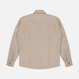 Back view of a beige cashmere PESCAROLO Ribot Western Overshirt, featuring a pointed back yoke and button cuffs.