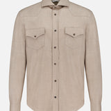 PESCAROLO Ribot Western Overshirt in beige, featuring long sleeves, a spread collar, two button-flap chest pockets, and a button-front placket.