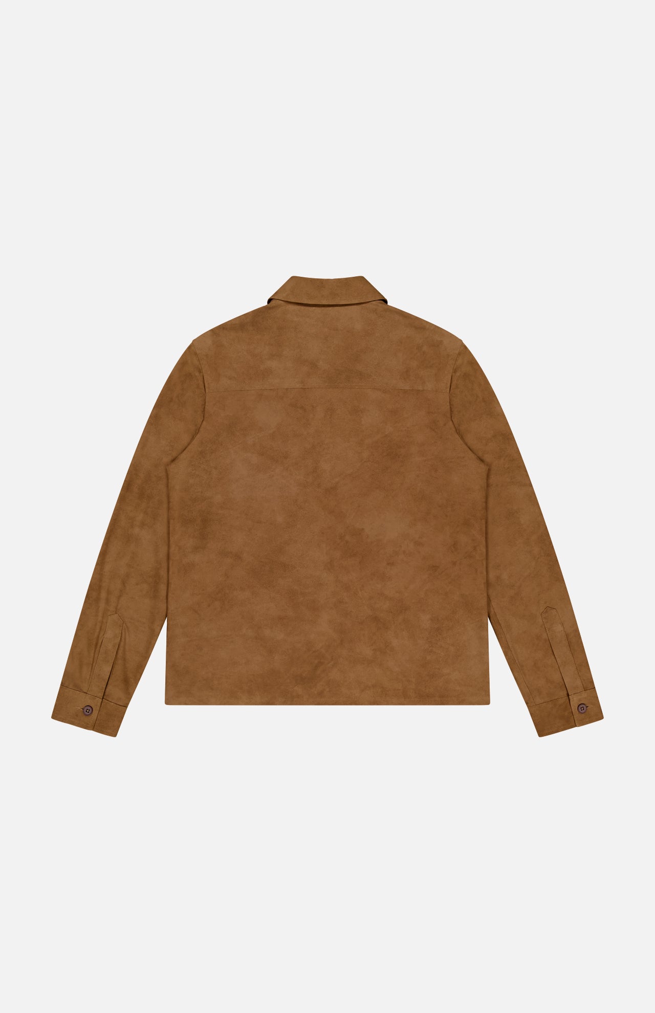 The PESCAROLO Urus Faux Suede Zip Jacket is shown from the back in brown, with Italian craftsmanship, a straight hem, classic collar, and buttoned cuffs, set against a plain white background.