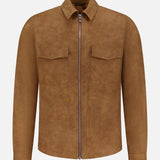 The PESCAROLO Urus Faux Suede Zip Jacket features a front zipper, two chest flap pockets, classic collar, and long sleeves, shown on a plain white background.