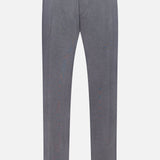 The PETER MILLAR Charlotte Performance Trouser Pant in gray stretch mélange is shown against a plain white background. These trousers feature belt loops, a button closure, side pockets, and a straight leg fit.