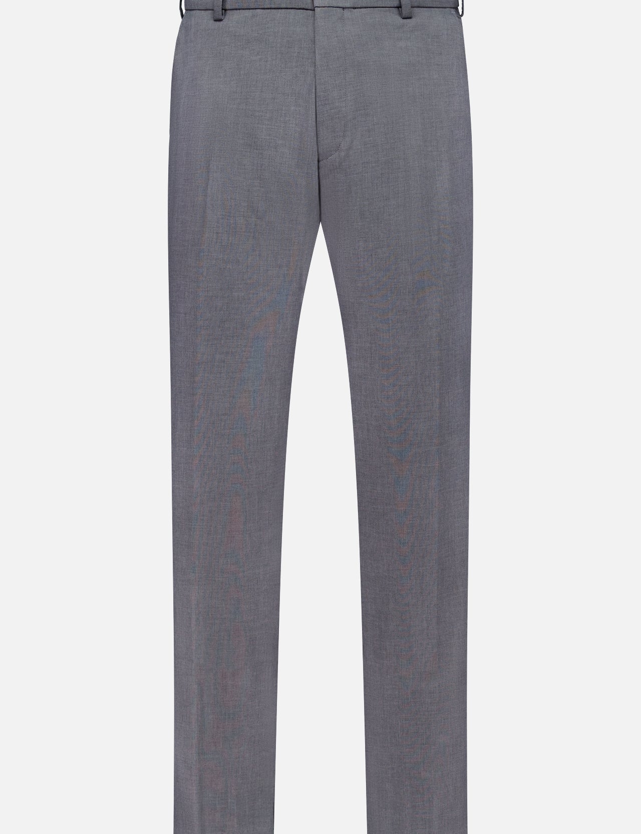 The PETER MILLAR Charlotte Performance Trouser Pant in gray stretch mélange is shown against a plain white background. These trousers feature belt loops, a button closure, side pockets, and a straight leg fit.