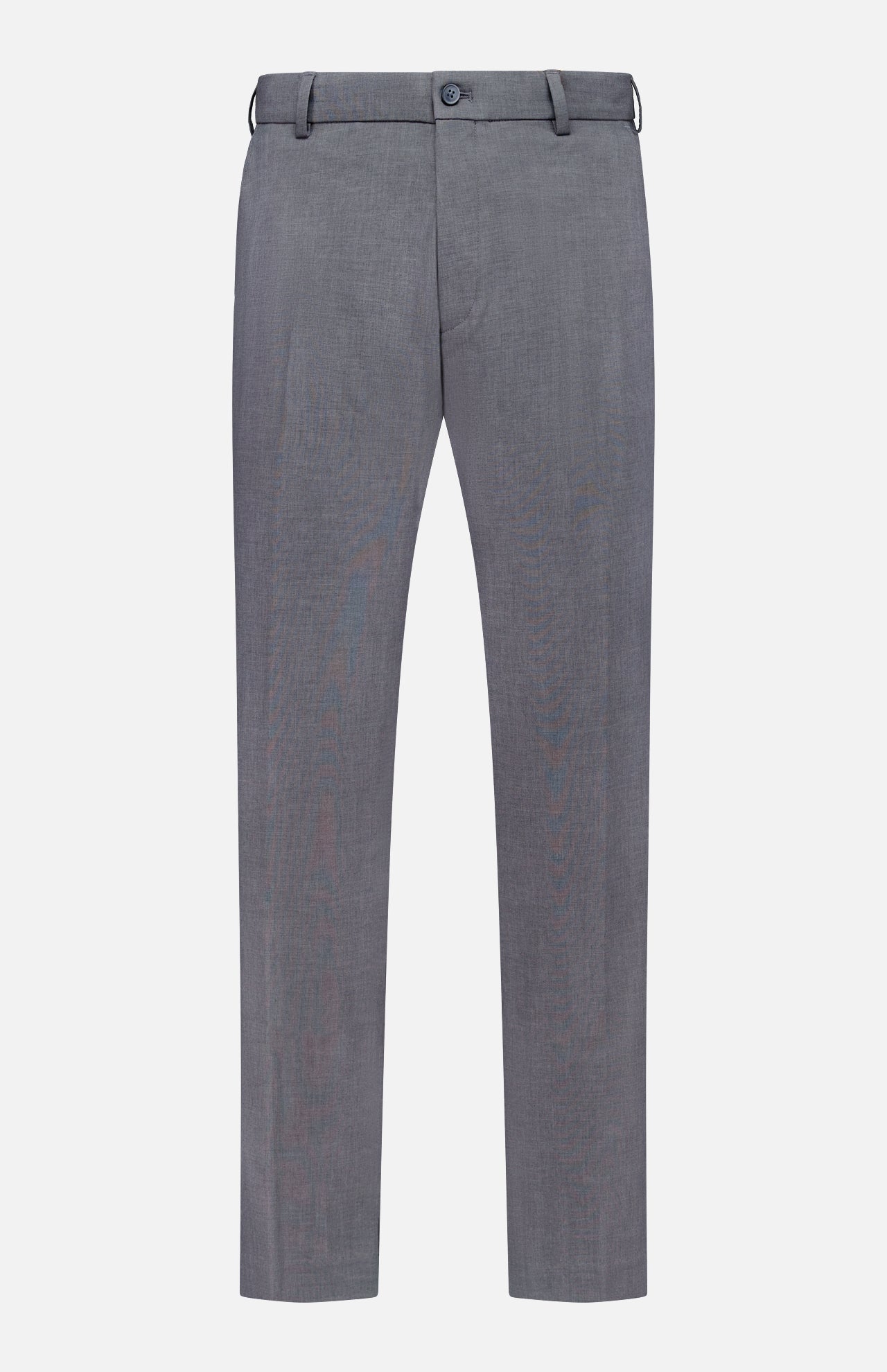 The PETER MILLAR Charlotte Performance Trouser Pant in gray stretch mélange is shown against a plain white background. These trousers feature belt loops, a button closure, side pockets, and a straight leg fit.