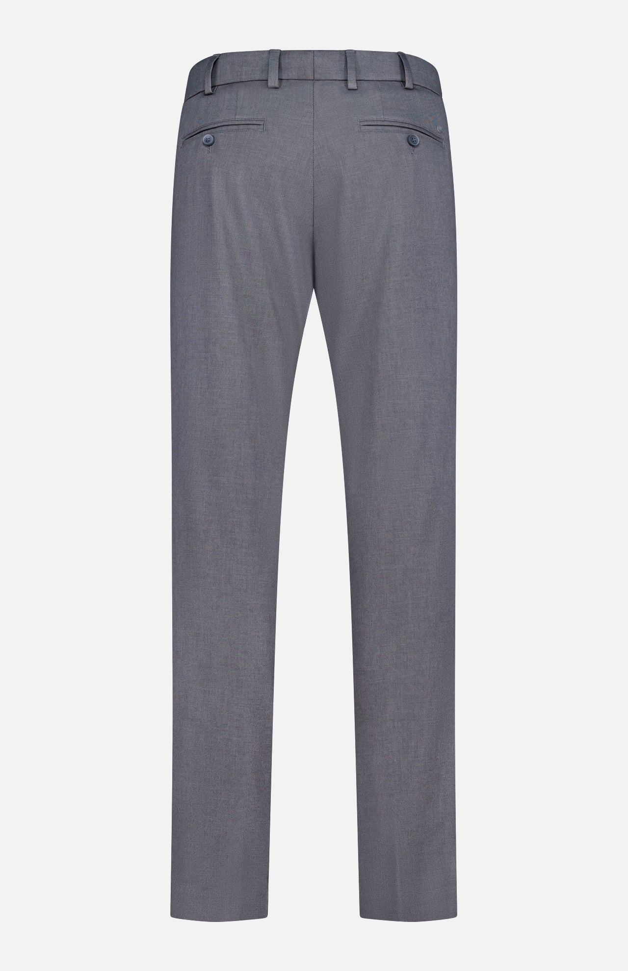 Back view of the PETER MILLAR Charlotte Performance Trouser Pant in gray stretch mélange, featuring belt loops, two buttoned back pockets, and a straight leg cut, displayed against a plain white background.