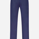 Back view of the PETER MILLAR Charlotte Performance Trouser Pant in navy stretch mélange, tailored straight-leg style with belt loops, two buttoned back pockets, a smooth flat finish, and crafted from recycled polyester.